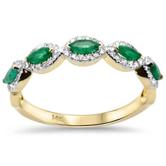 SPECIAL! .51ct G SI 14K Yellow Gold Diamond & Emerald Gemstone Band Ring Size 6.5