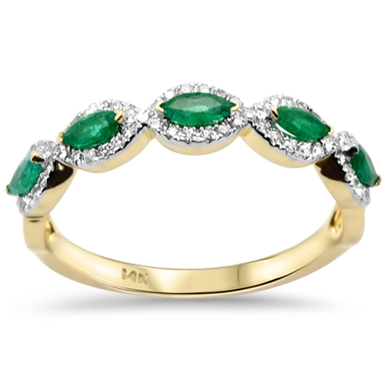 SPECIAL! .51ct G SI 14K Yellow Gold Diamond & Emerald Gemstone Band Ring Size 6.5