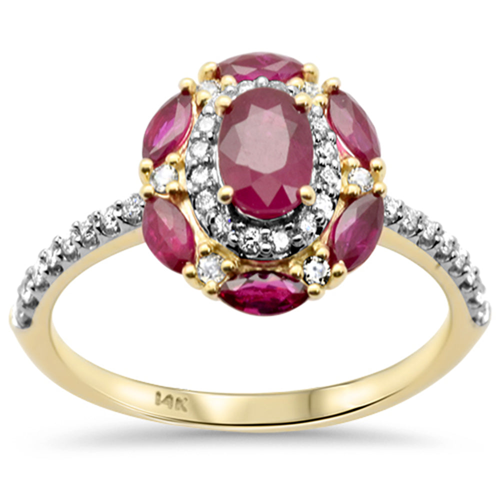 SPECIAL!1.42ct G SI 14K Yellow Gold Diamond & Ruby Gemstone Dome Ring Size 6.5