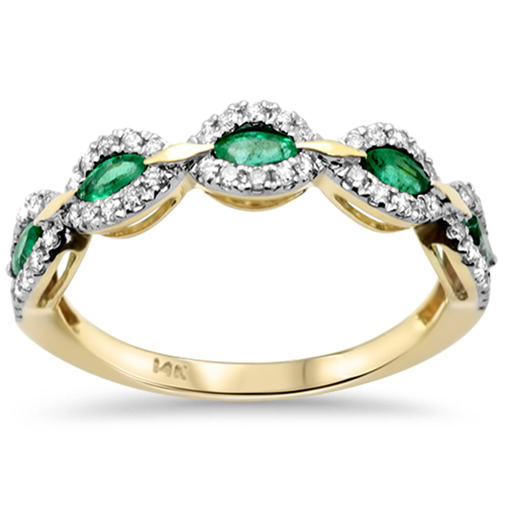 SPECIAL!.61ct G SI 14K Yellow Gold Diamond & Emerald Gemstone Band Ring Size 6.5