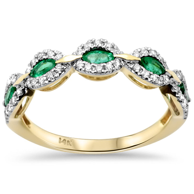 SPECIAL!.61ct G SI 14K Yellow Gold Diamond & Emerald Gemstone Band Ring Size 6.5