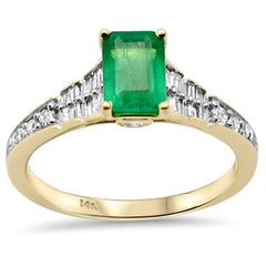 SPECIAL!1.30ct G SI 14K Yellow Gold Diamond & Emerald Gemstone Ring Size 6.5