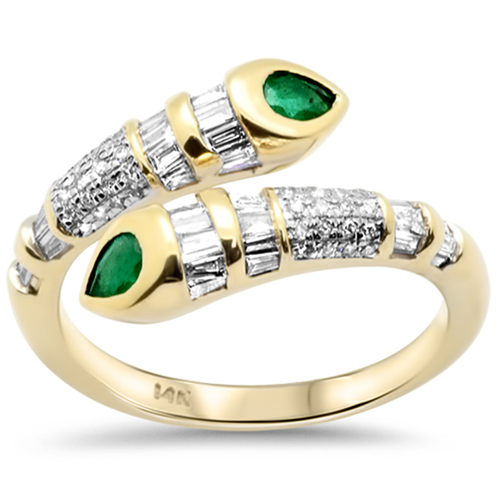 SPECIAL!.64ct G SI 14K Yellow Gold Diamond & Emerald Gemstone Wrap Around Band Ring Size 6.5