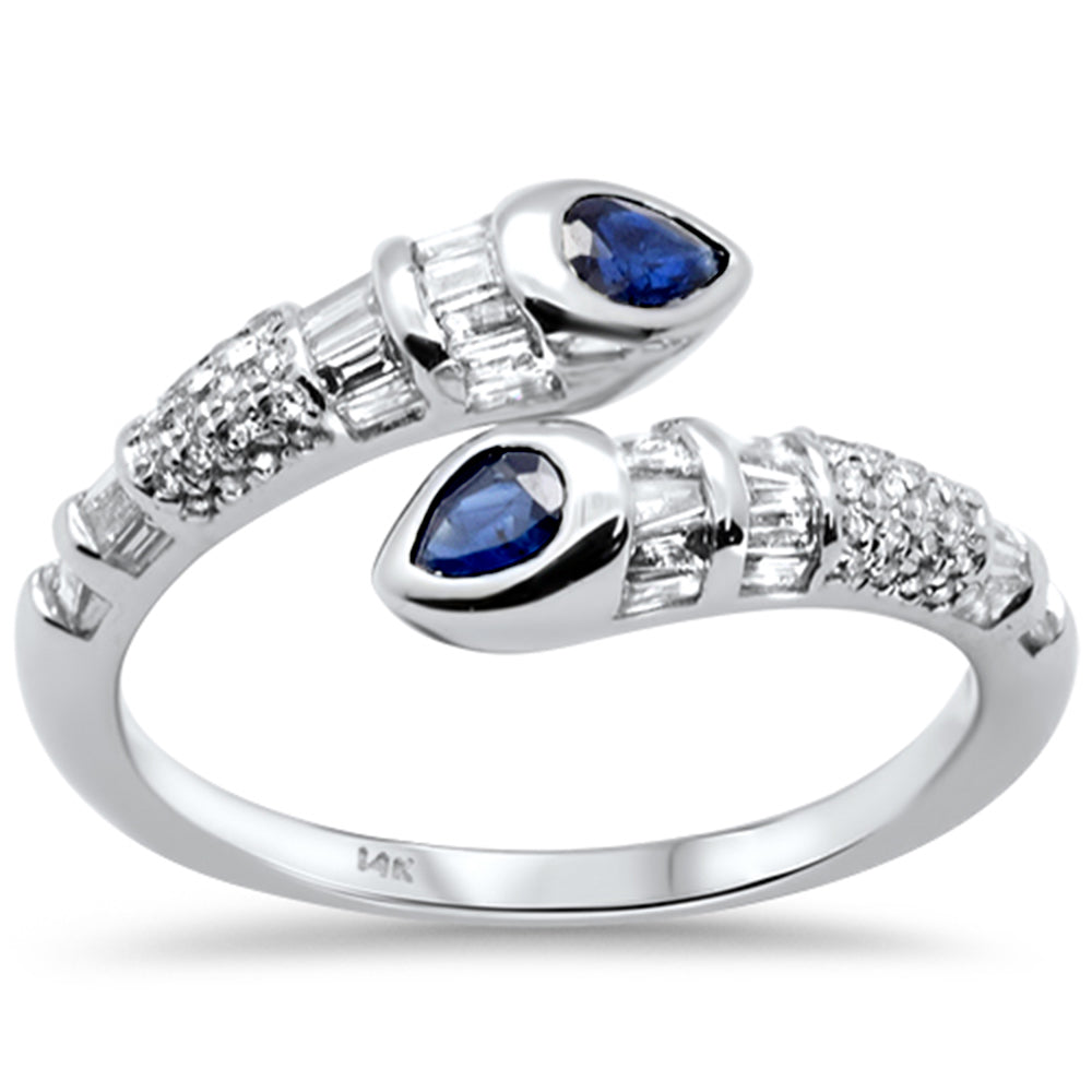 SPECIAL!.79ct G SI 14K White Gold Diamond & Blue Sapphire Gemstone Wrap Around Band Ring Size 6.5
