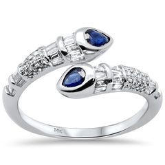 SPECIAL!.79ct G SI 14K White Gold Diamond & Blue Sapphire Gemstone Wrap Around Band Ring Size 6.5