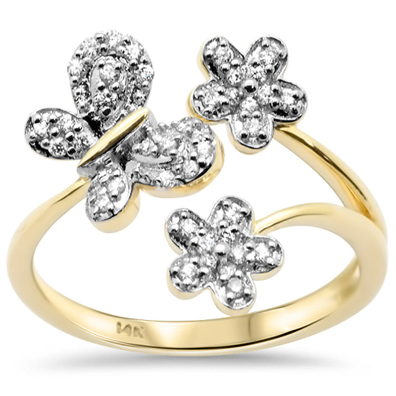 SPECIAL!.22ct G SI 14K Yellow Gold Diamond Butterfly & Flower Style Ring Size 6.5