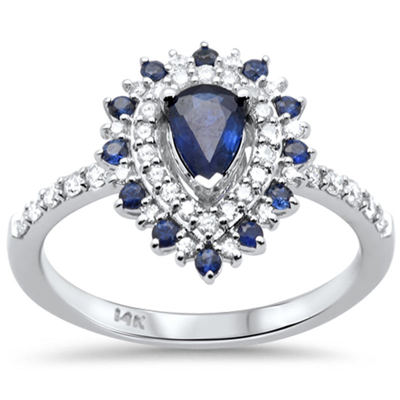 SPECIAL!.90ct G SI 14K White Gold Diamond & Blue Sapphire Gemstone Ring Size 6.5