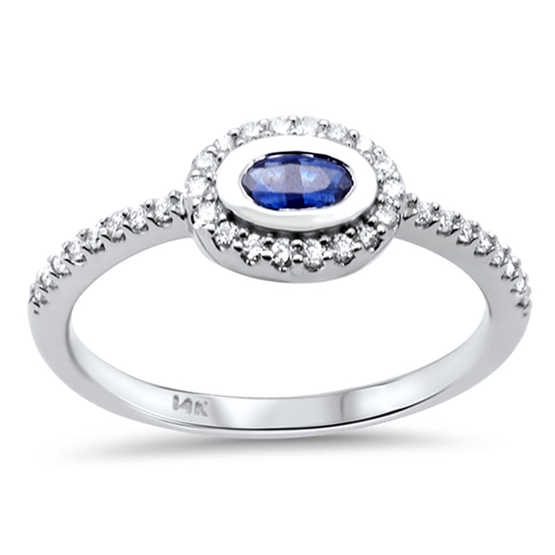SPECIAL!.46ct G SI 14K White Gold Diamond & Blue Sapphire Gemstone Band Ring Size 6.5