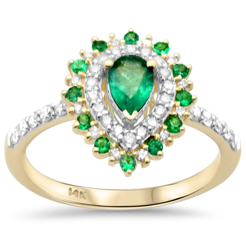 SPECIAL!.75ct G SI 14K Yellow Gold Diamond & Emerald Gemstone Ring Size 6.5