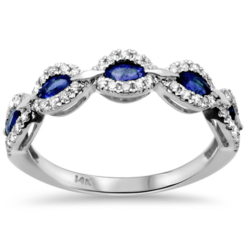 SPECIAL!.85ct G SI 14K White Gold Diamond & Blue Sapphire Gemstone Band Ring Size 6.5