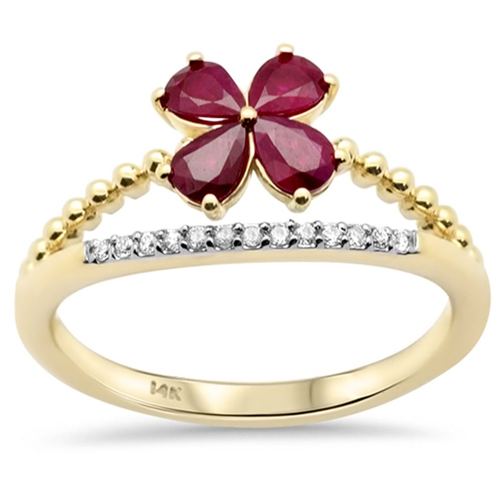 SPECIAL!.77ct G SI 14K Yellow Gold Diamond & Ruby Gemstone Flower Ring Size 6.5