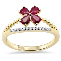 SPECIAL!.77ct G SI 14K Yellow Gold Diamond & Ruby Gemstone Flower Ring Size 6.5