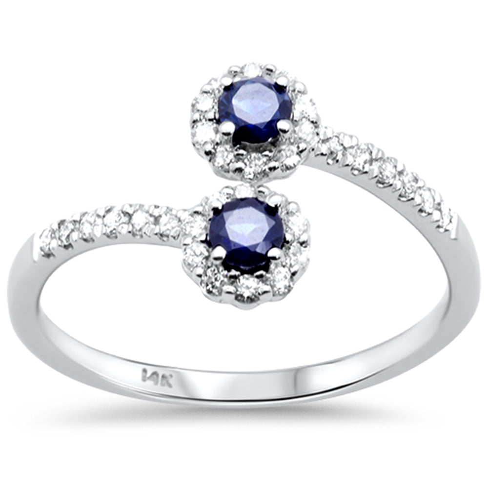 SPECIAL! .48ct G SI 14K White Gold Diamond & Blue Sapphire Gemstone Wrap Around Ring Size 6.5