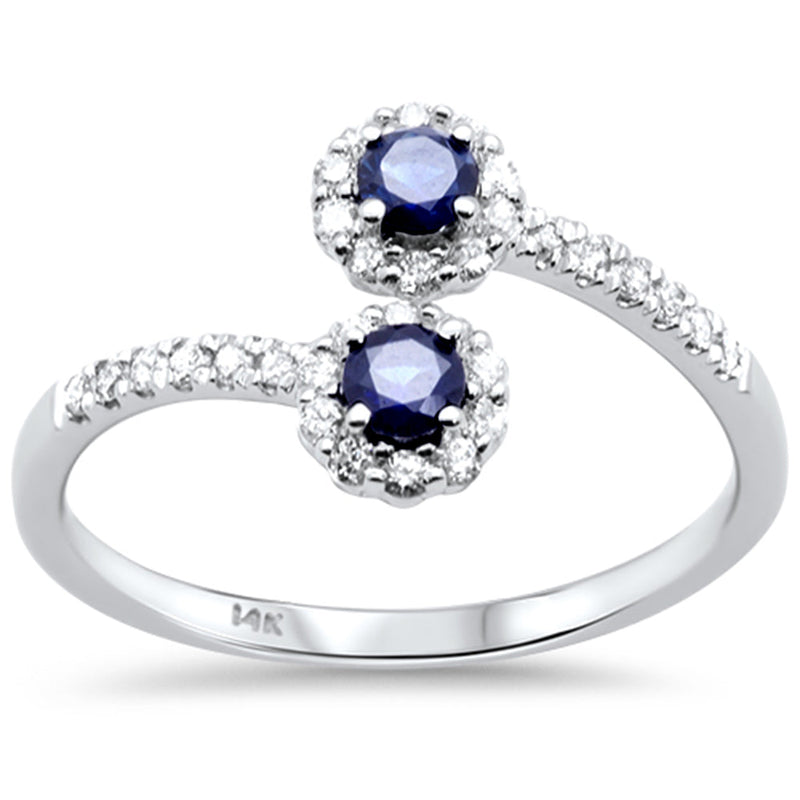 SPECIAL! .48ct G SI 14K White Gold Diamond & Blue Sapphire Gemstone Wrap Around Ring Size 6.5
