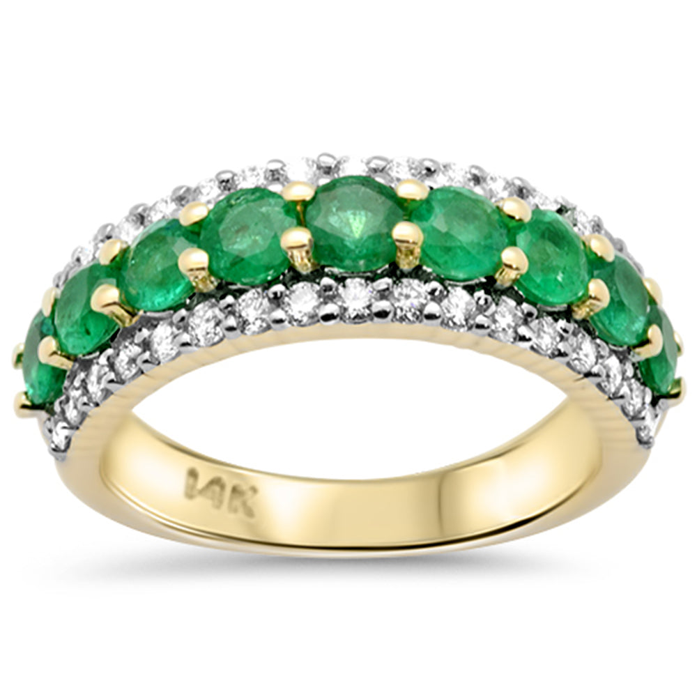 SPECIAL!1.79ct G SI 14K Yellow Gold Diamond & Emerald Gemstone Band Ring Size 6.5