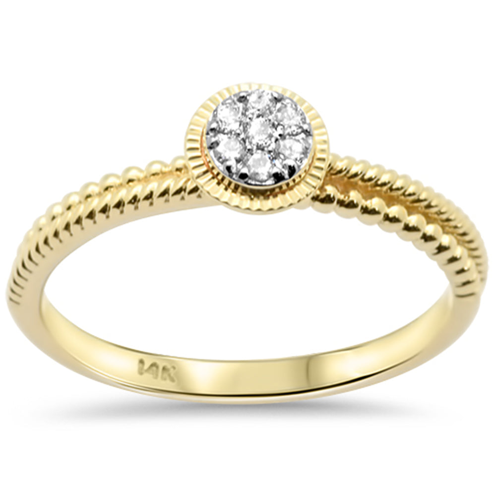 .07ct G SI 14K Yellow Gold Round Diamond Beaded Solitaire Style Ring Size 6.5