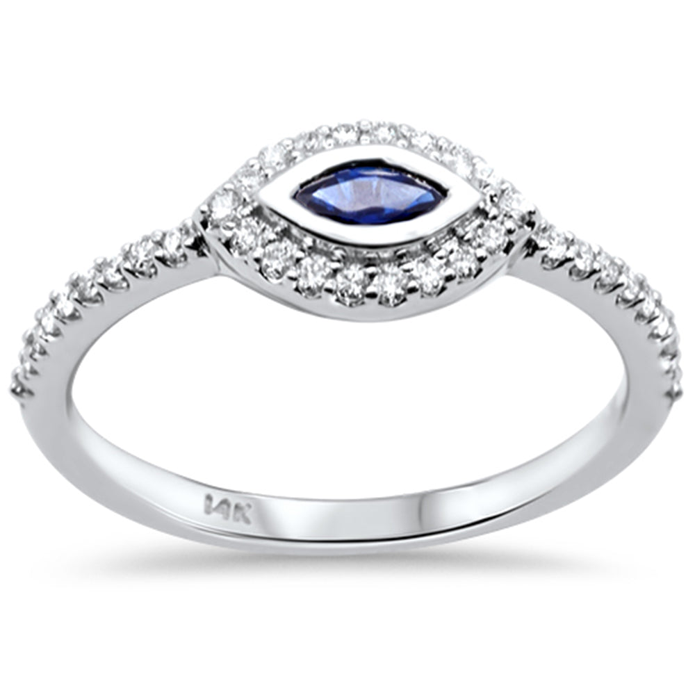 SPECIAL! .35ct G SI 14K White Gold Diamond & Blue Sapphire Gemstone Evil Eye Ring Size 6.5