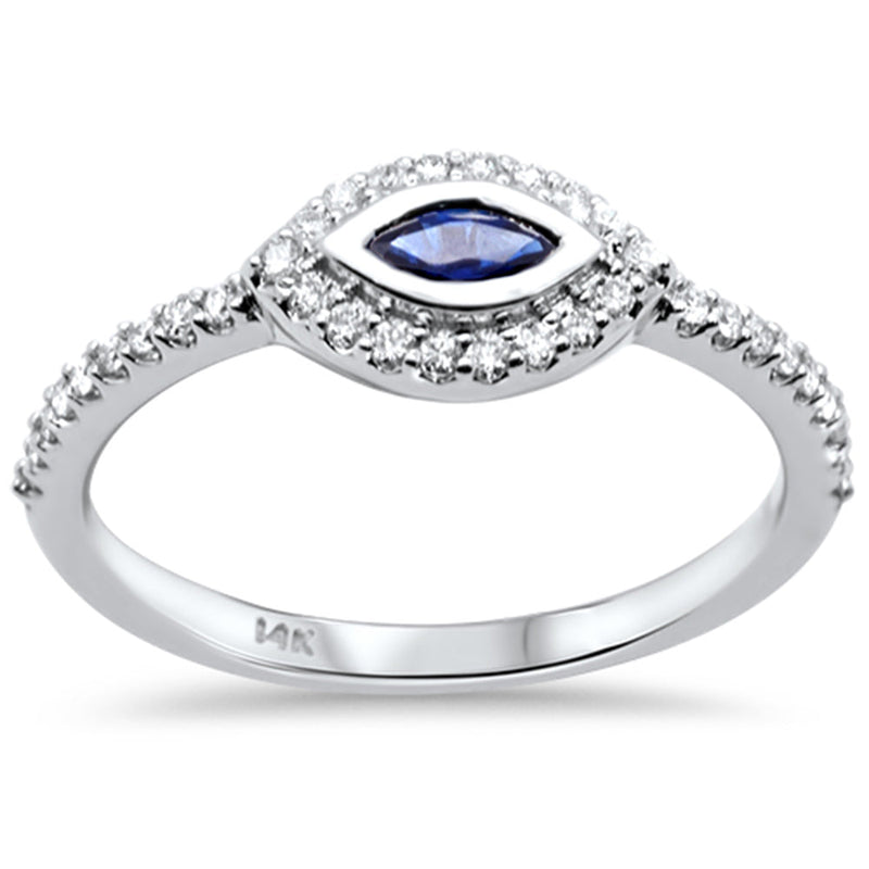 SPECIAL! .35ct G SI 14K White Gold Diamond & Blue Sapphire Gemstone Evil Eye Ring Size 6.5