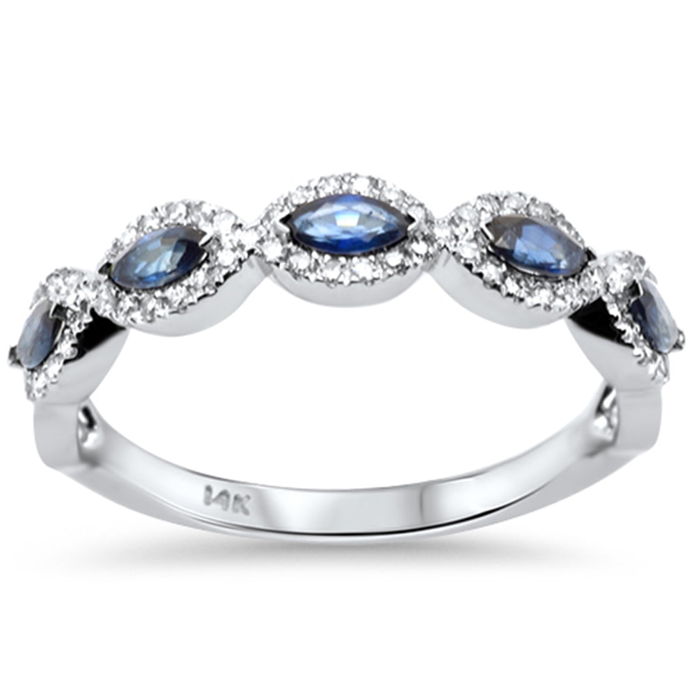 SPECIAL! .70ct G SI 14K White Gold Diamond & Blue Sapphire Gemstone Evil Eye Band Ring Size 6.5
