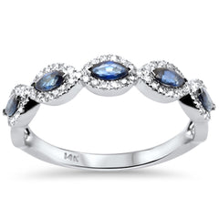 SPECIAL! .70ct G SI 14K White Gold Diamond & Blue Sapphire Gemstone Evil Eye Band Ring Size 6.5