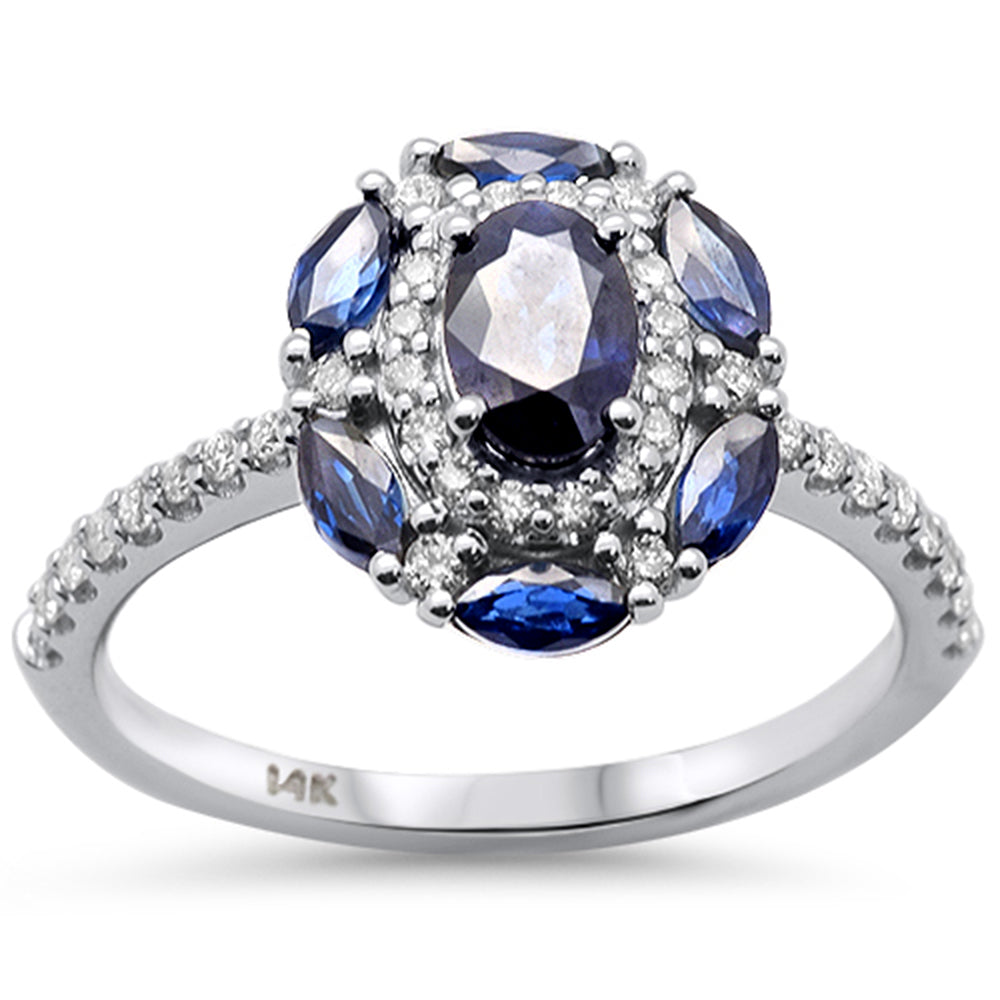 SPECIAL!1.63ct G SI 14K White Gold Diamond & Blue Sapphire Gemstone Dome Band Ring Size 6.5