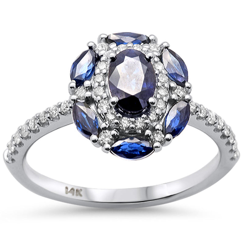 SPECIAL!1.63ct G SI 14K White Gold Diamond & Blue Sapphire Gemstone Dome Band Ring Size 6.5