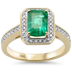 SPECIAL!1.80ct G SI 14K Yellow Gold Diamond & Emerald Gemstone Ring Size 6.5
