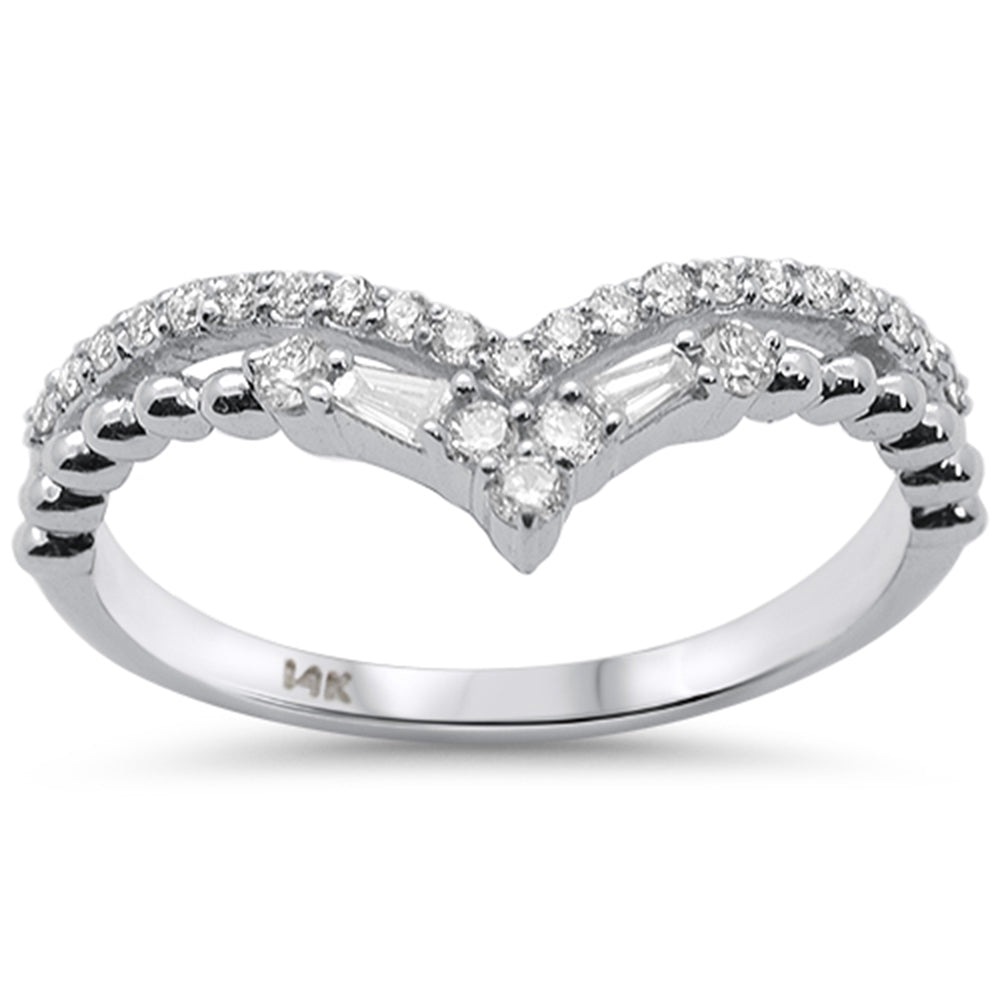 SPECIAL!.26ct G SI 14K White Gold Round & Baguette Diamond Stackable Chevron Band Ring Size 6.5