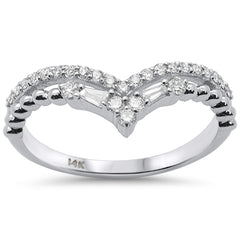 SPECIAL!.26ct G SI 14K White Gold Round & Baguette Diamond Stackable Chevron Band Ring Size 6.5