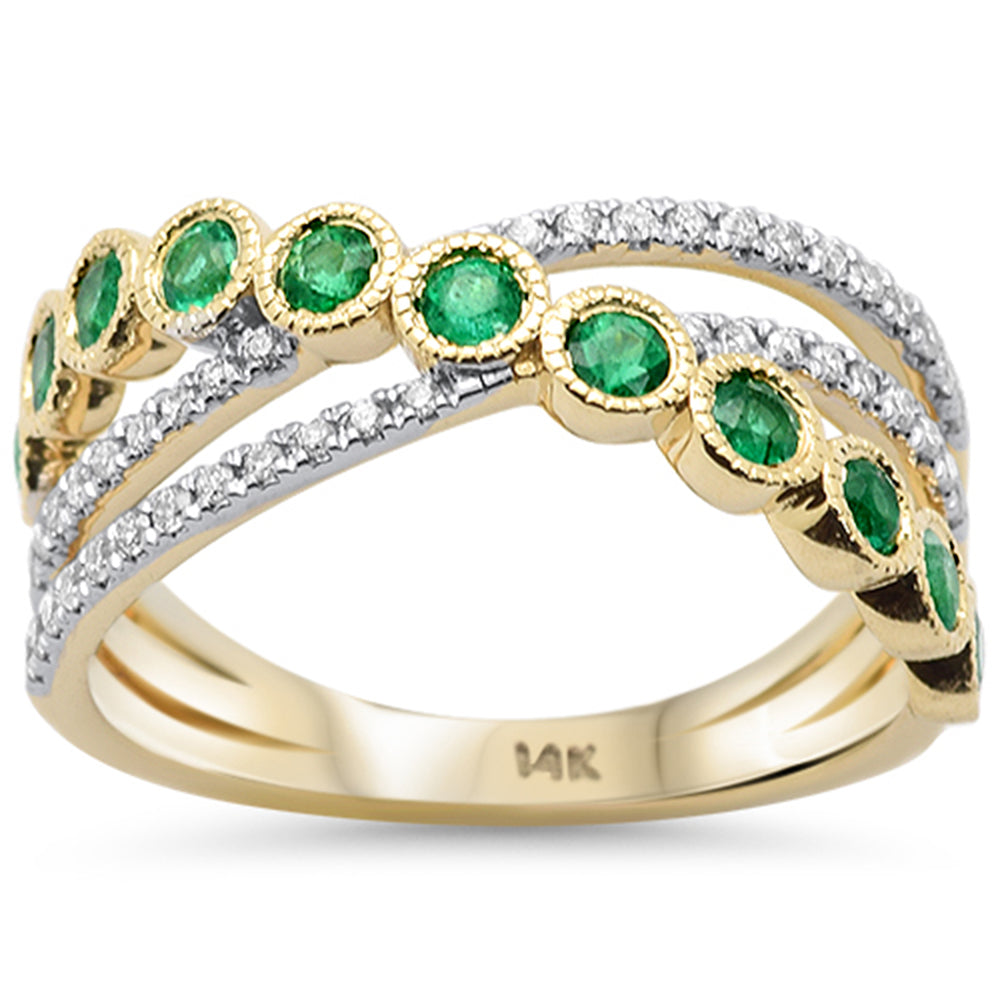 SPECIAL!.67ct G SI 14K Yellow Gold Diamond & Emerald Gemstone Wrap Around Ring Size 6.5