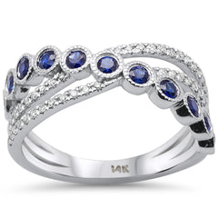 SPECIAL!.80ct G SI 14K White Gold Diamond & Blue Sapphire Gemstone Wrap Around Ring Size 6.5