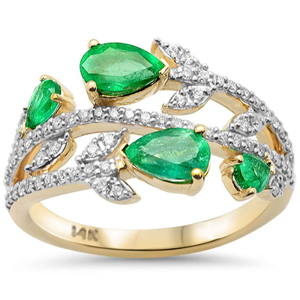 SPECIAL!1.25ct G SI 14K Yellow Gold Diamond & Pear Shape Emerald Gemstone Ring Size 6.5