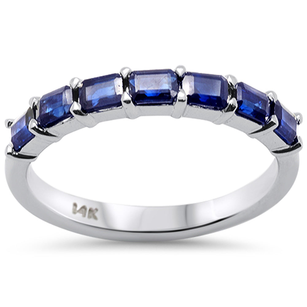 SPECIAL!1.22ct G SI 14K White Gold Blue Sapphire Gemstone Band Ring Size 6.5