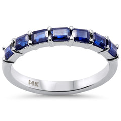 SPECIAL!1.22ct G SI 14K White Gold Blue Sapphire Gemstone Band Ring Size 6.5