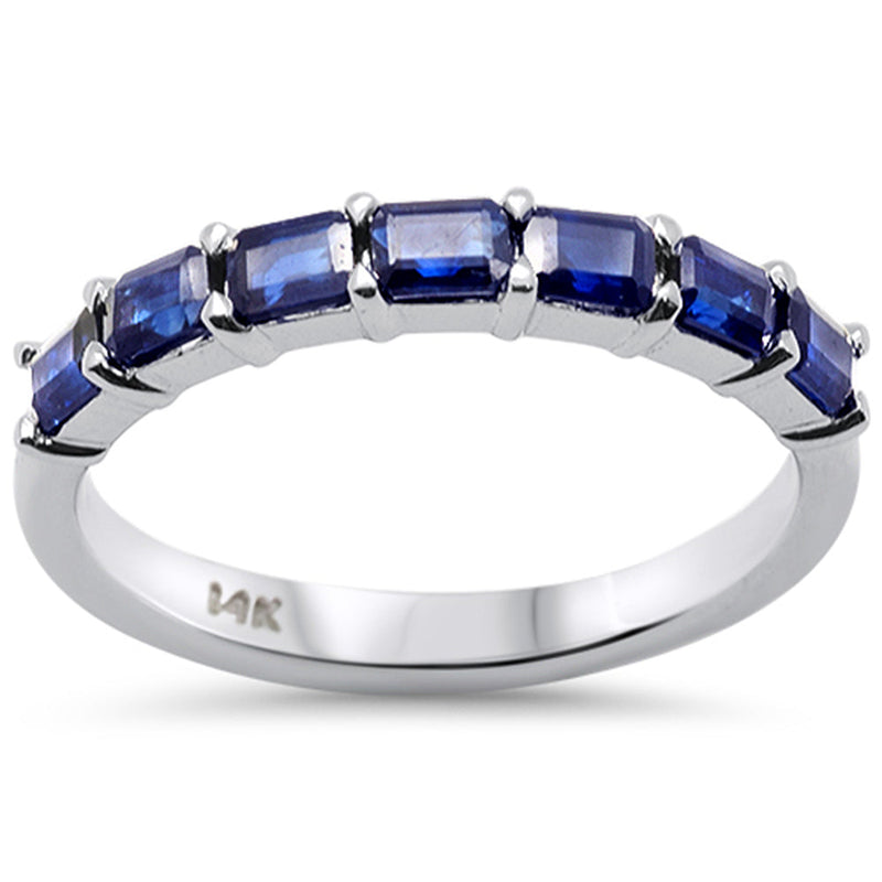 SPECIAL!1.22ct G SI 14K White Gold Blue Sapphire Gemstone Band Ring Size 6.5