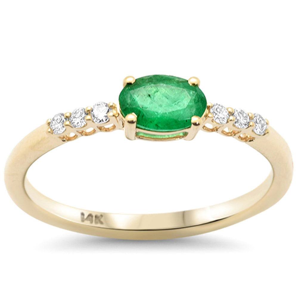 SPECIAL! .49ct G SI 14K Yellow Gold Diamond & Oval Emerald Gemstone Ring Size 6.5