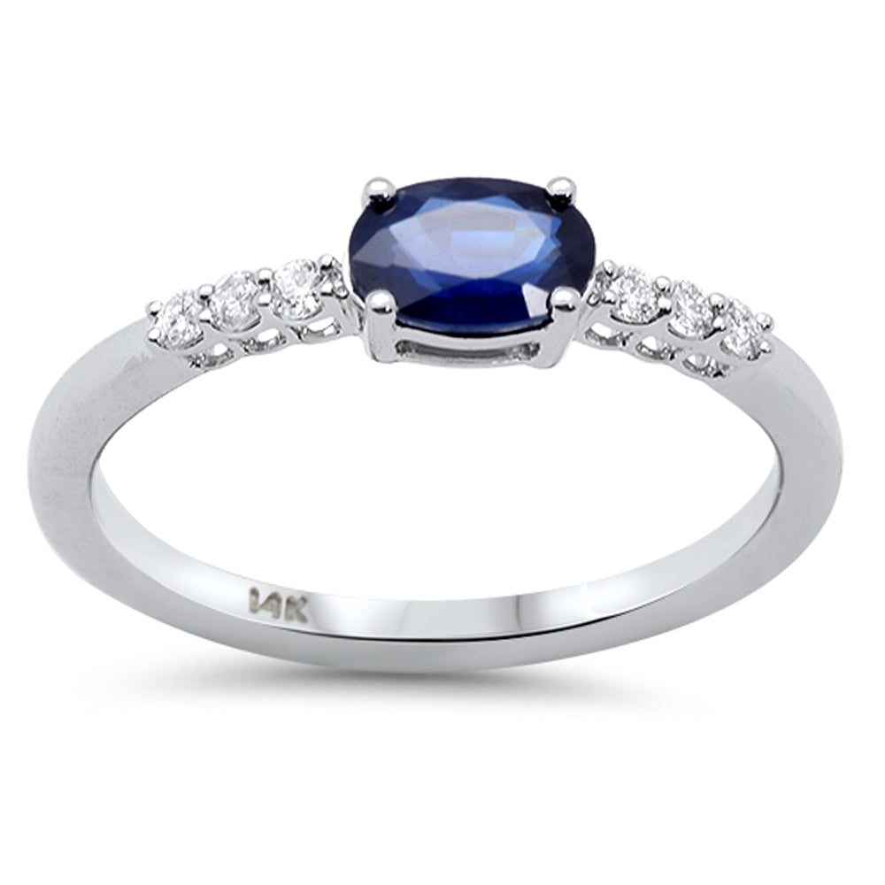 SPECIAL! .73ct G SI 14K White Gold Diamond & Oval Blue Sapphire Gemstone Ring Size 6.5