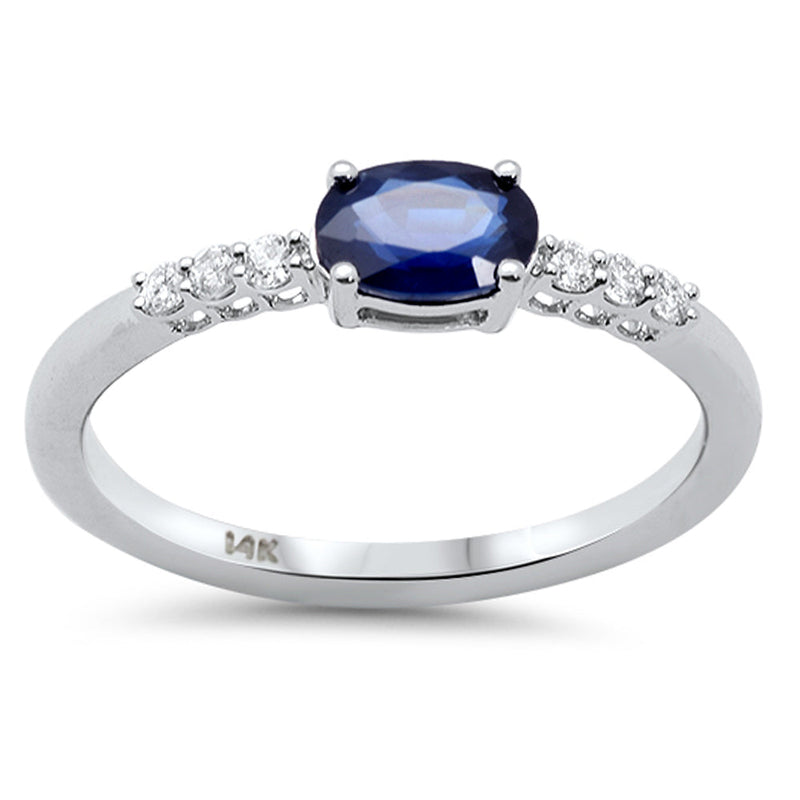 SPECIAL! .73ct G SI 14K White Gold Diamond & Oval Blue Sapphire Gemstone Ring Size 6.5