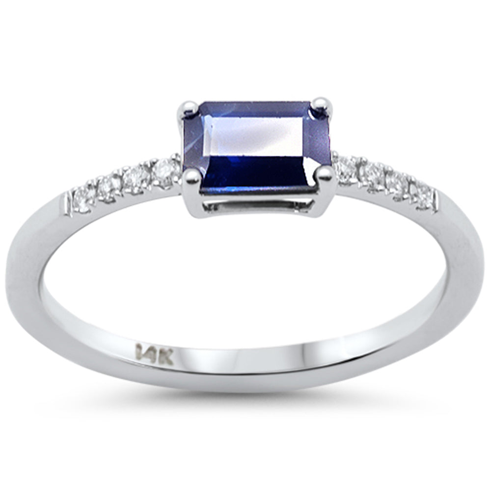 SPECIAL! .78ct G SI 14K White Gold Diamond & Emerald Cut Blue Sapphire Gemstone Ring Size 6.5