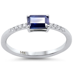 SPECIAL! .78ct G SI 14K White Gold Diamond & Emerald Cut Blue Sapphire Gemstone Ring Size 6.5