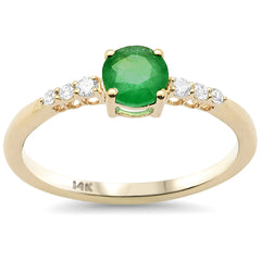 SPECIAL!.59ct G SI 14K Yellow Gold Diamond & Emerald Gemstone Ring Size 6.5