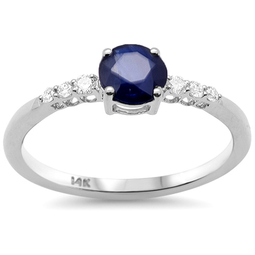 SPECIAL! .74ct G SI 14K White Gold Diamond  & Round Blue Sapphire Gemstone Ring Size 6.5