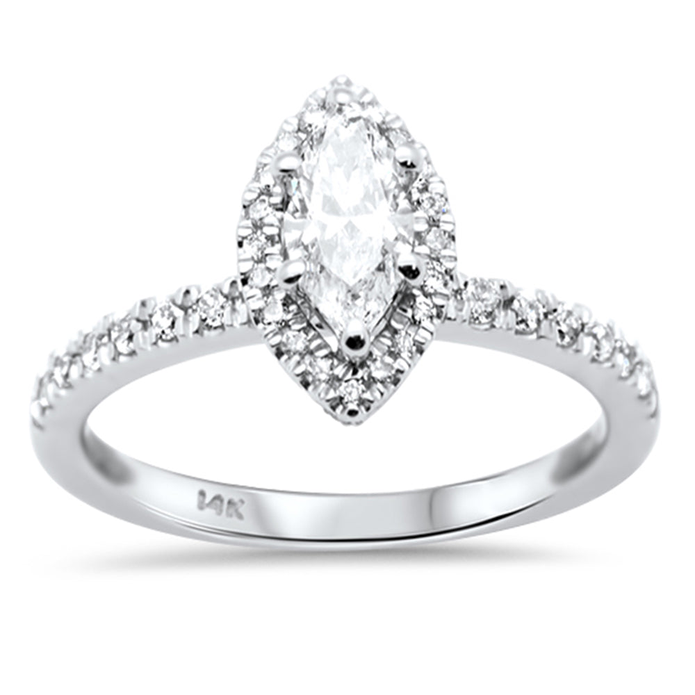 SPECIAL!.90ct G SI 14K White Gold Marquee Shape Halo Diamond Engagement Ring Size 6.5