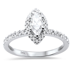 SPECIAL!.90ct G SI 14K White Gold Marquee Shape Halo Diamond Engagement Ring Size 6.5