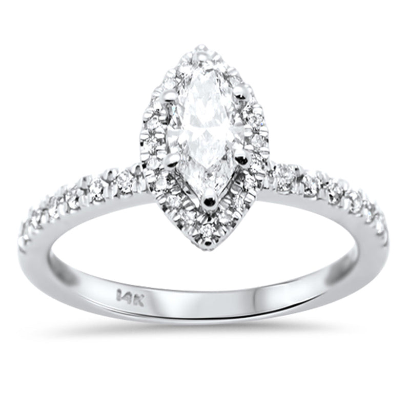 SPECIAL!.90ct G SI 14K White Gold Marquee Shape Halo Diamond Engagement Ring Size 6.5