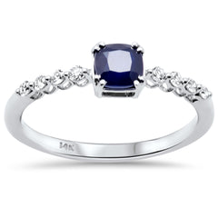 SPECIAL! .72ct G SI 14K White Gold Diamond & Blue Sapphire Gemstone Ring Size 6.5