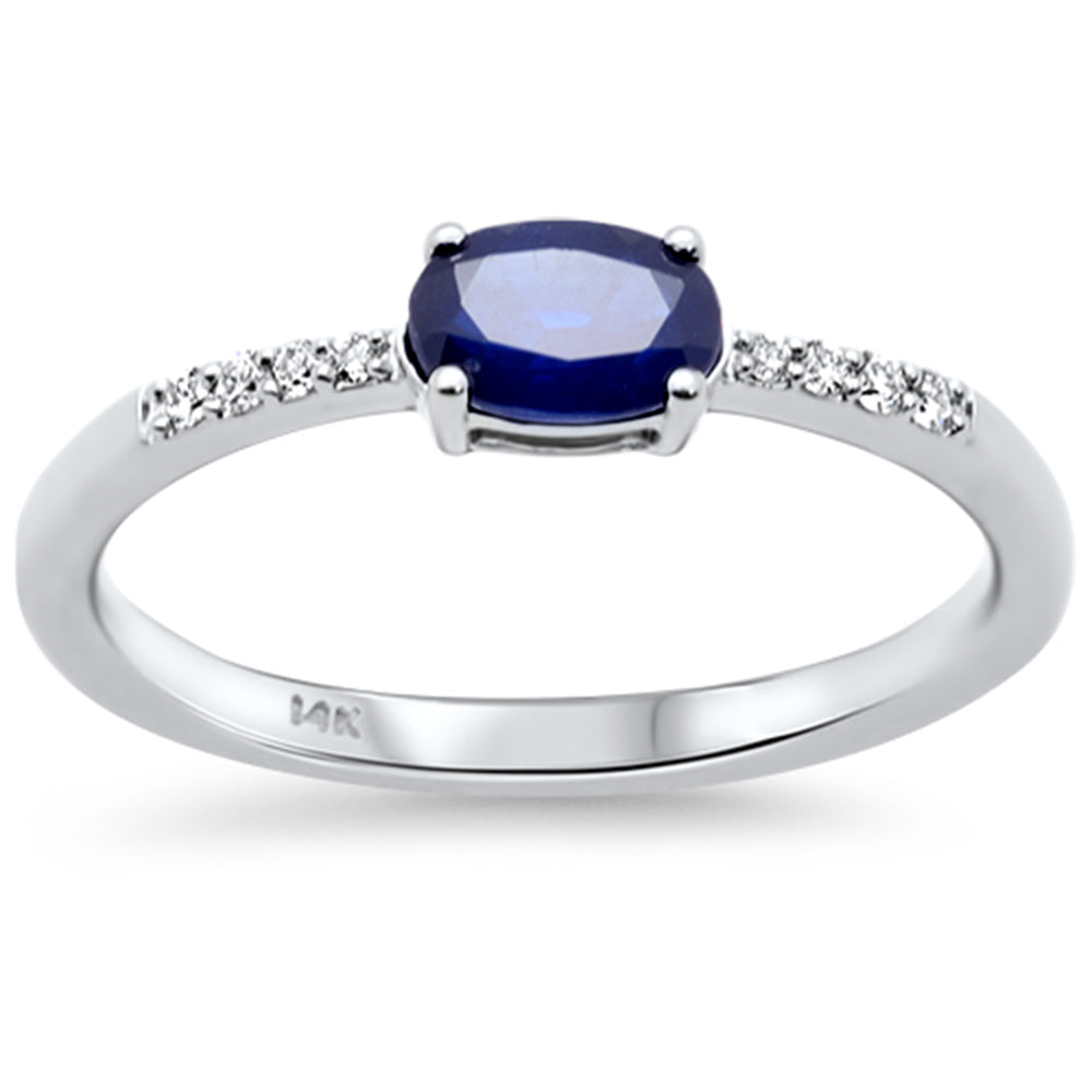 SPECIAL! .68ct G SI 14K White Gold Diamond & Oval Shape Blue Sapphire Gemstone Ring Size 6.5