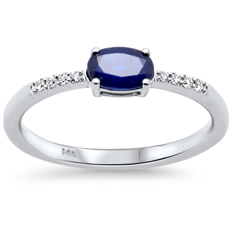 SPECIAL! .68ct G SI 14K White Gold Diamond & Oval Shape Blue Sapphire Gemstone Ring Size 6.5