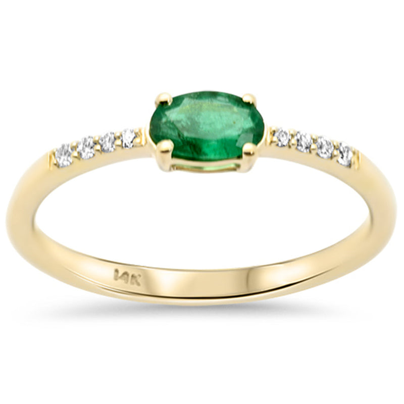 SPECIAL! .33ct G SI 14K Yellow Gold Diamond & Oval Shape Emerald Gemstone Ring Size 6.5
