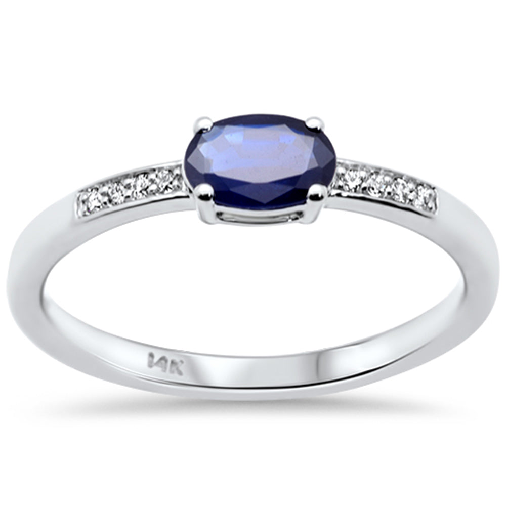 SPECIAL! .48ct G SI 14K White Gold Diamond & Oval Shape Blue Sapphire Gemstone Ring Size 6.5